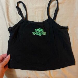 “Other dimensions” black crop tank